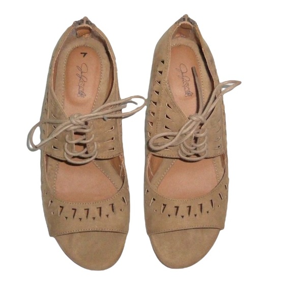 Jaclyn Smith Tan Effie Lace Up Back Zip Wedge Sandals - Sz 7 - Picture 3 of 14